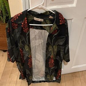 Tommy Bahama Black Shirt with Green Leaf Pattern